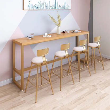 Natural Wood Tall Pub Bar Table with Footrest — Brown / Without Chairs