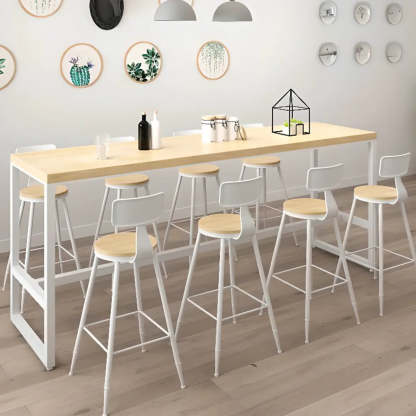Natural Wood Tall Pub Bar Table with Footrest — Brown / Without Chairs