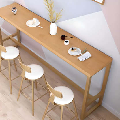 Natural Wood Tall Pub Bar Table with Footrest — Natural Finish / Without Chairs