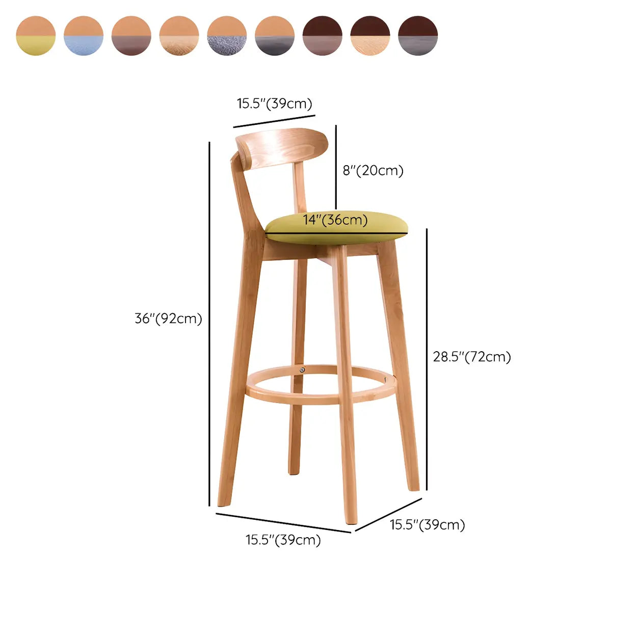 Cotton Backrest Wood Bar Stool
