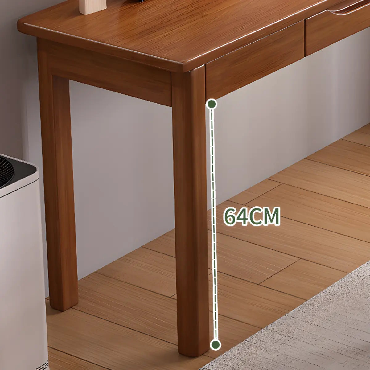Natural Rubberwood Drawer Writing Desk — Without Chairs / Nut-Brown