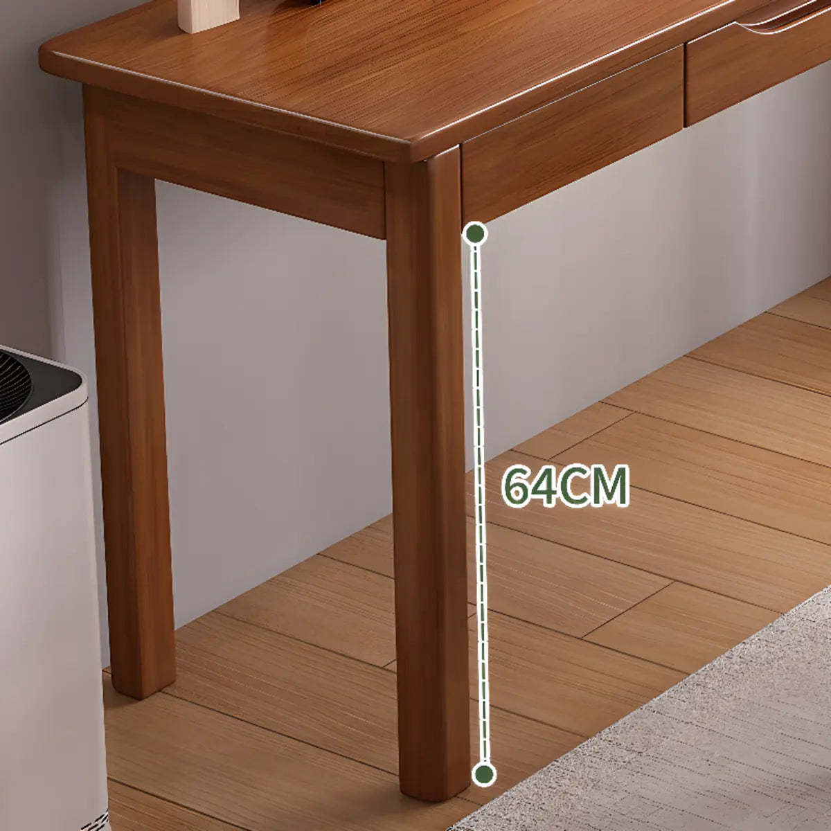 Natural Rubberwood Drawer Writing Desk — Without Chairs / Nut-Brown
