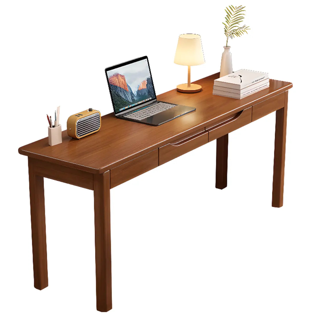 Natural Rubberwood Drawer Writing Desk — Without Chairs / Natural