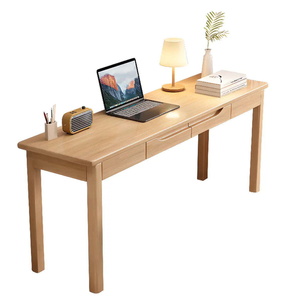 Natural Rubberwood Drawer Writing Desk — Without Chairs / Natural