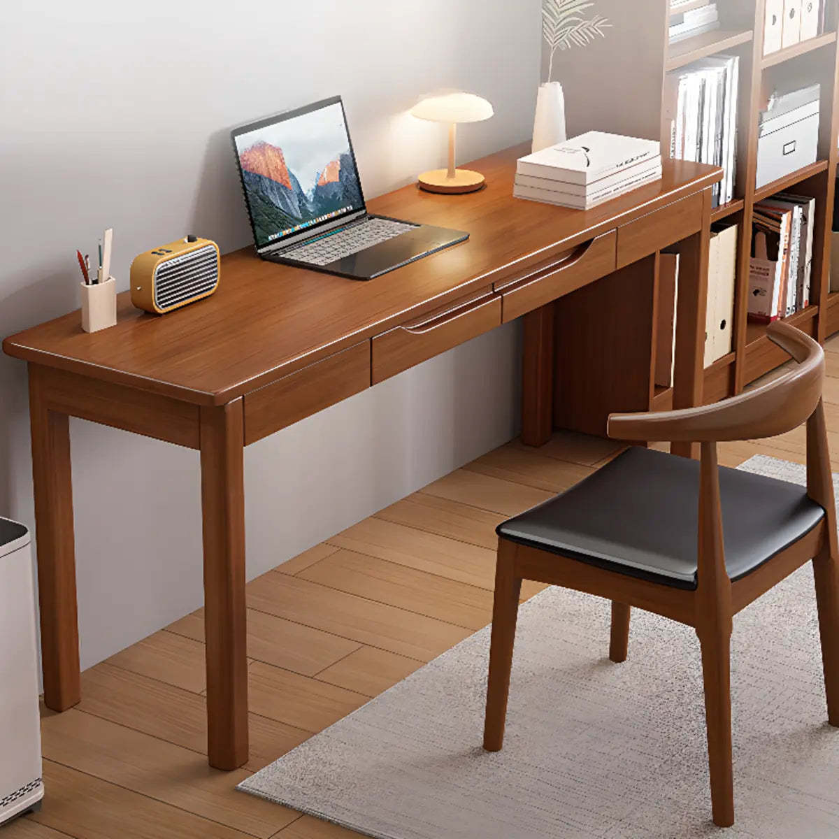 Natural Rubberwood Drawer Writing Desk — Without Chairs / Natural