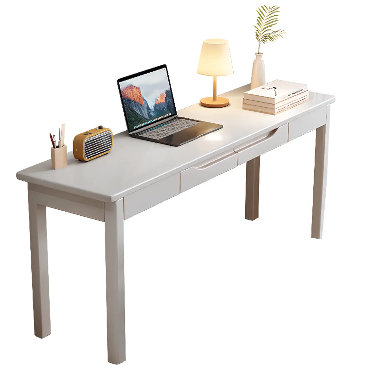 Natural Rubberwood Drawer Writing Desk — Without Chairs / Natural