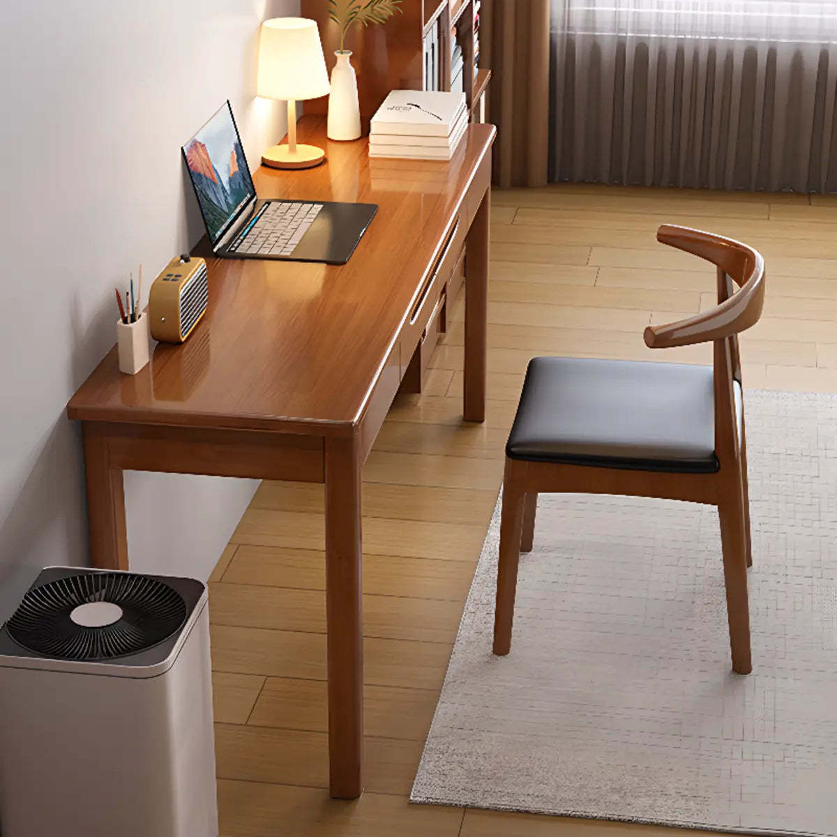 Natural Rubberwood Drawer Writing Desk — Without Chairs / Natural