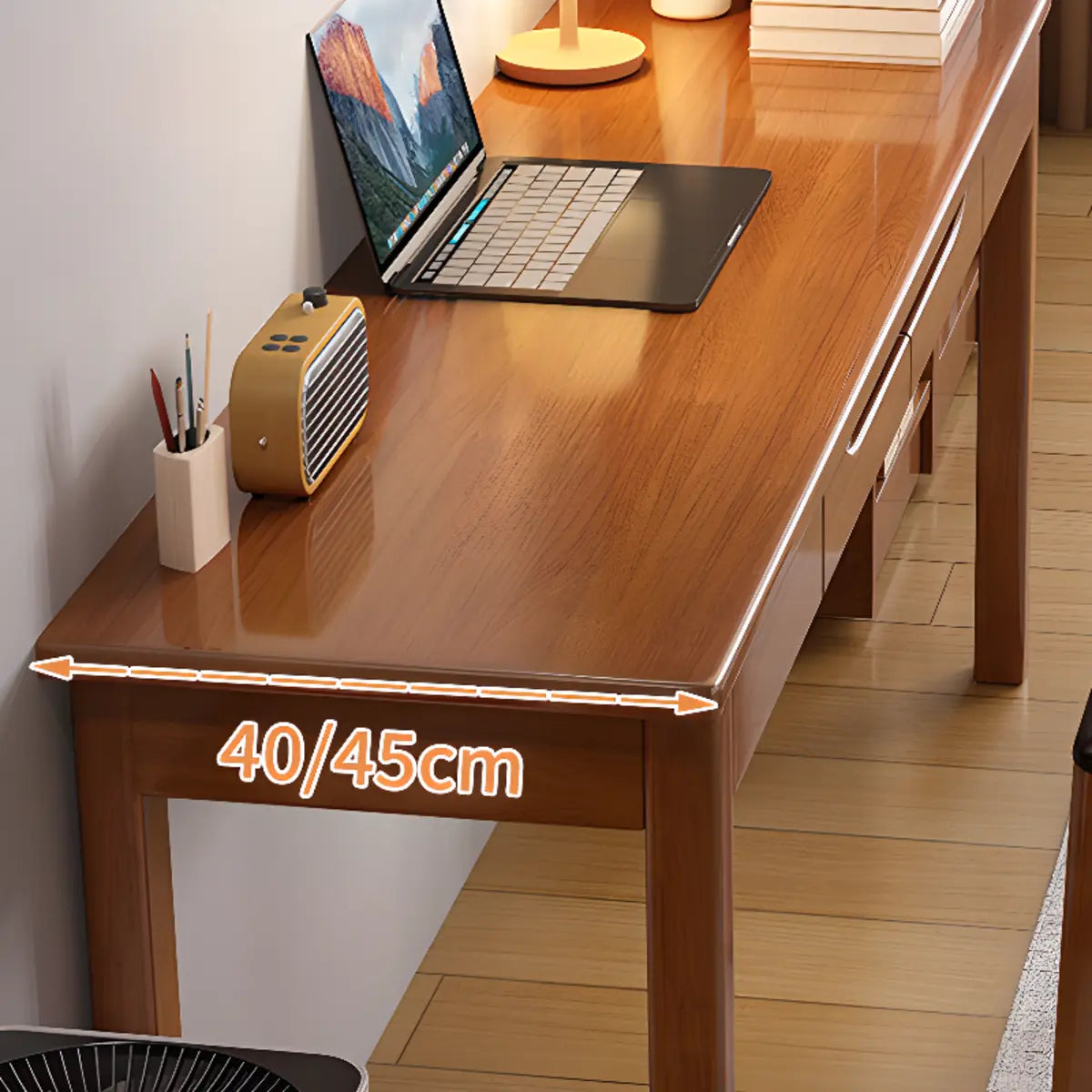 Natural Rubberwood Drawer Writing Desk — Without Chairs / Nut-Brown