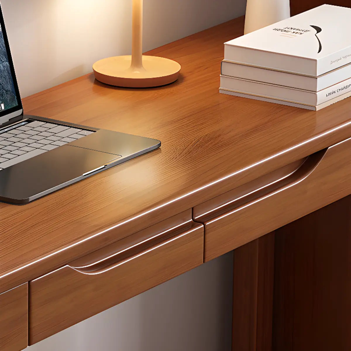 Natural Rubberwood Drawer Writing Desk — Without Chairs / Nut-Brown