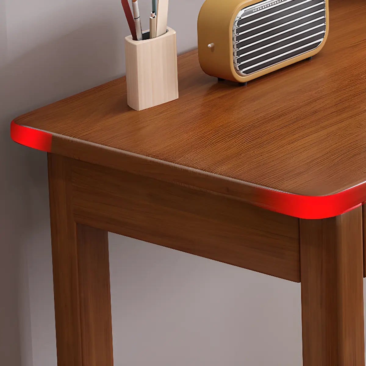 Natural Rubberwood Drawer Writing Desk — Without Chairs / Nut-Brown