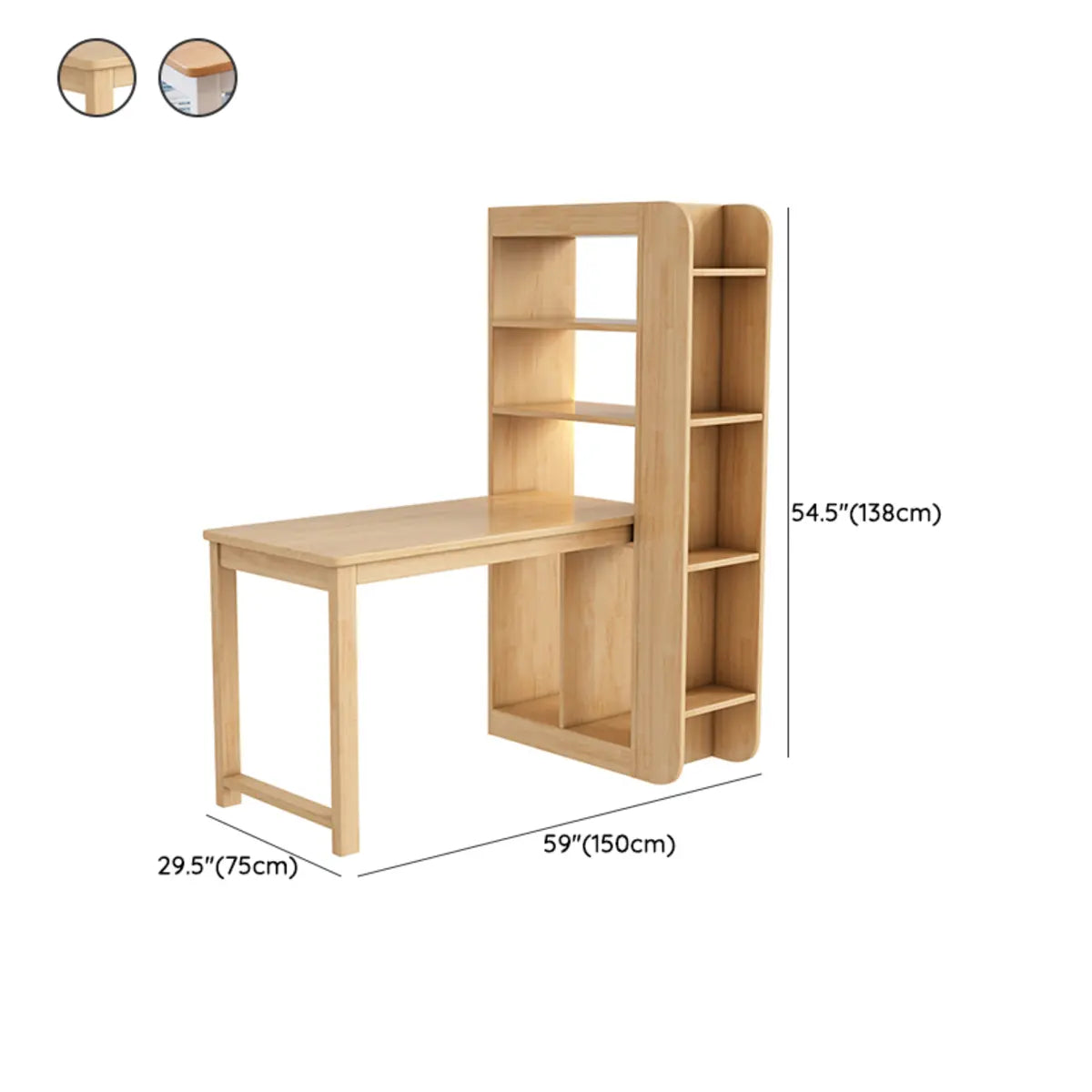 Natural Rubberwood Writing Desk with Side Storage