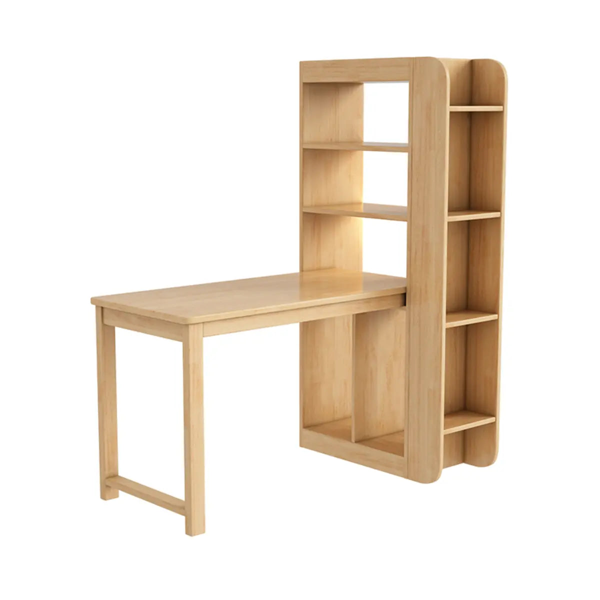Compact Rectangular Wood Computer Desk with Shelf — Natural / Without Chairs