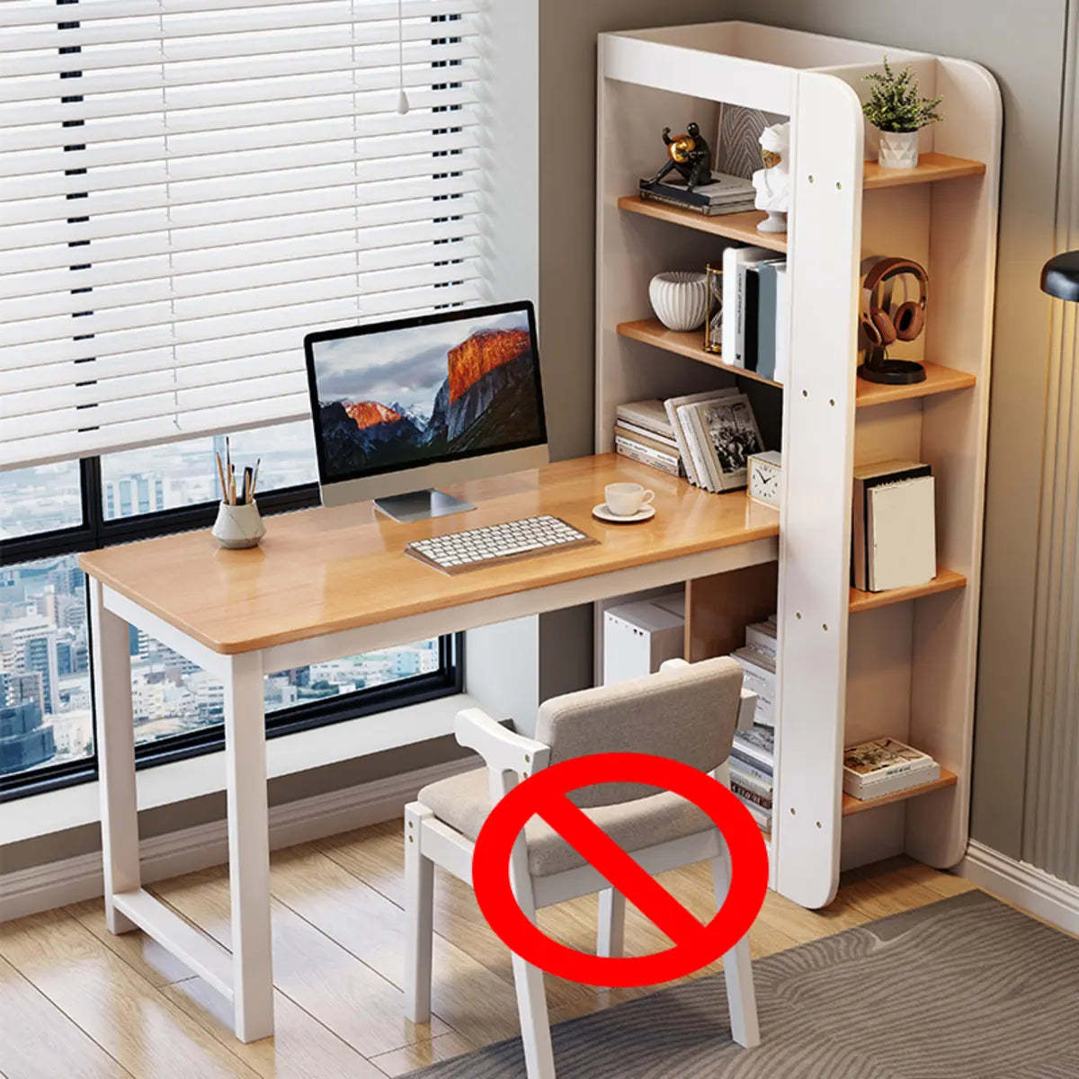 Natural Rubberwood Writing Desk with Side Storage — Without Chairs / Natural Finish