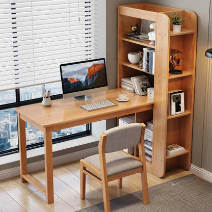 Natural Rubberwood Writing Desk with Side Storage — Without Chairs / Natural Finish
