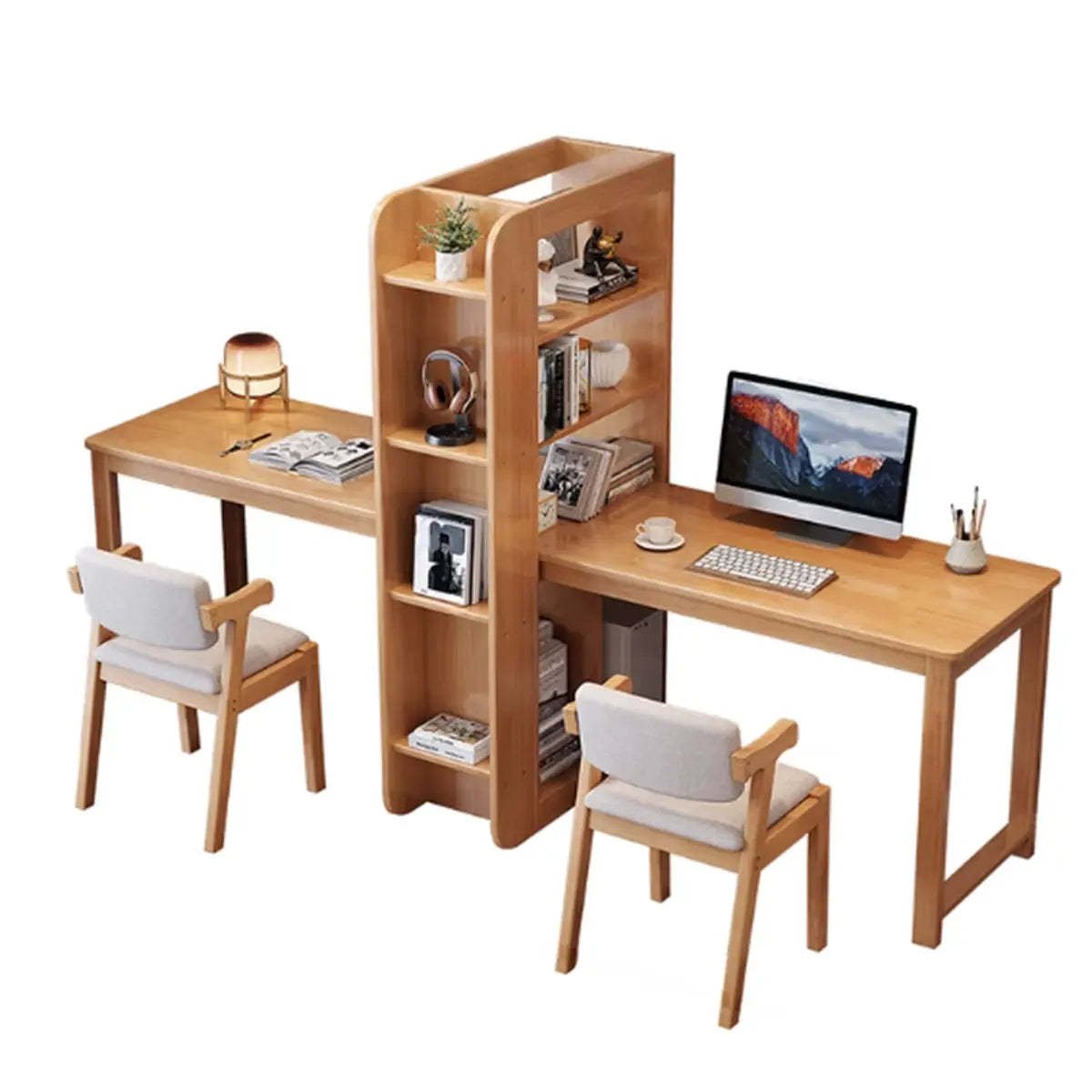 Lighom modern storage rubberwood natural desks — 71"L x 30"W x 54"H