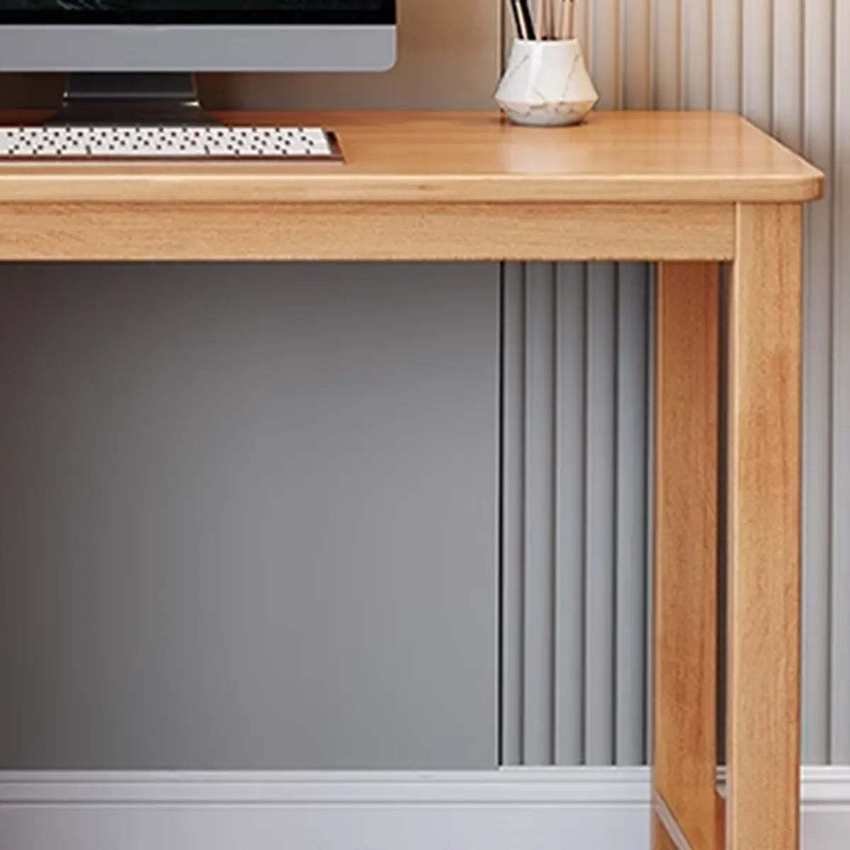 Natural Rubberwood Writing Desk with Side Storage