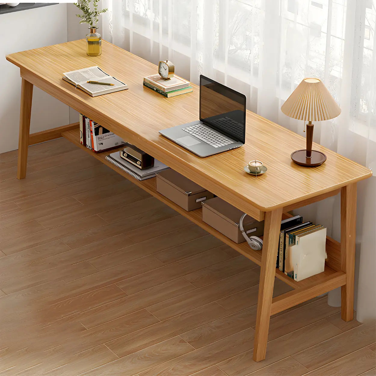 Natural Rubberwood Writing Desk with Shelf