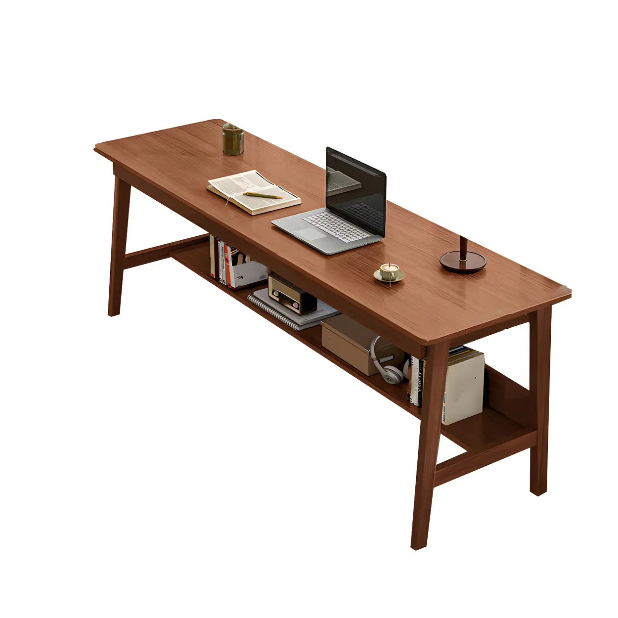 Natural Rubberwood Writing Desk with Shelf — Natural Finish / Table Only