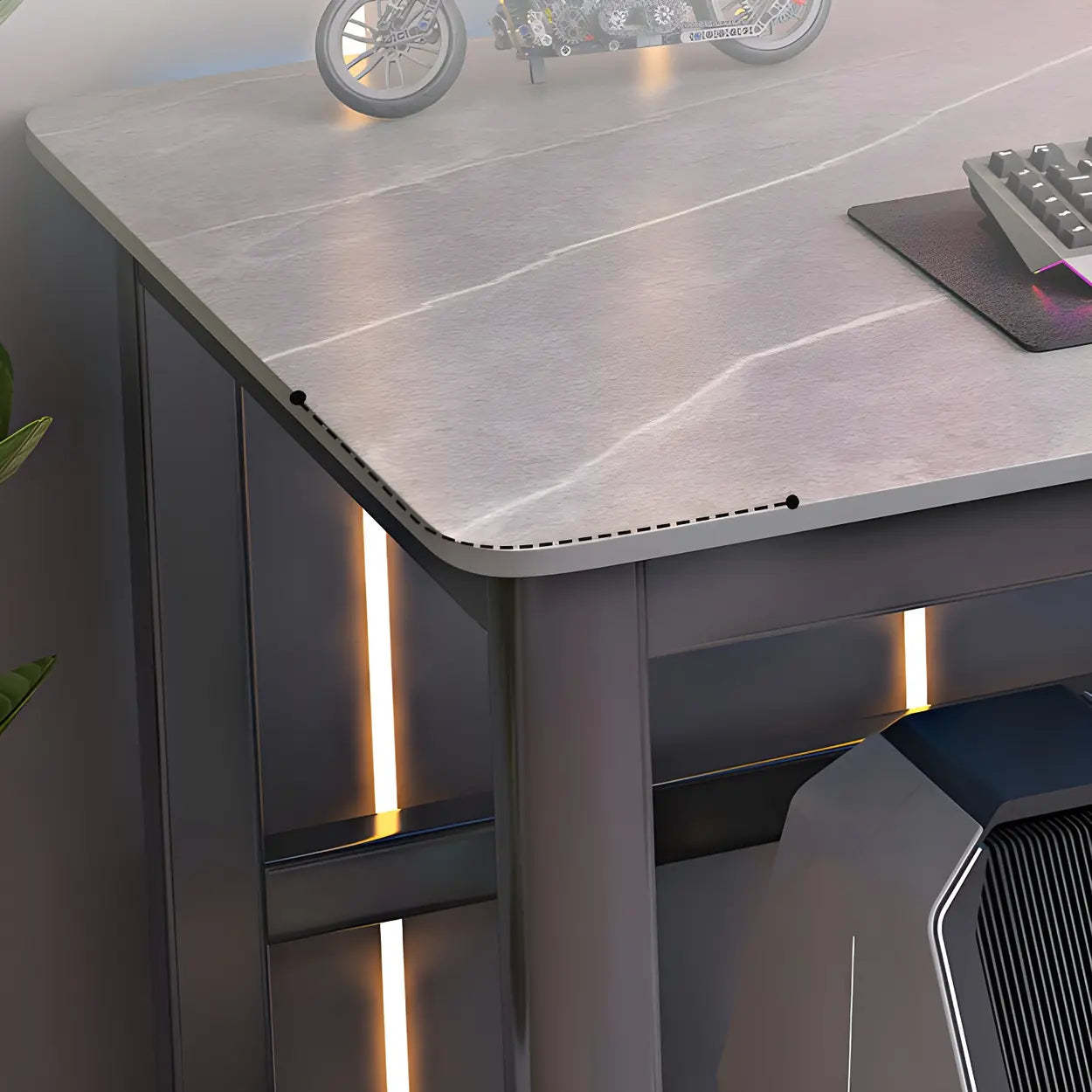 Natural Stone Rubberwood Gaming Desk — Natural Wood/ White / Table Only