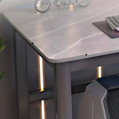 Natural Stone Rubberwood Gaming Desk — Natural Wood/ White / Table Only