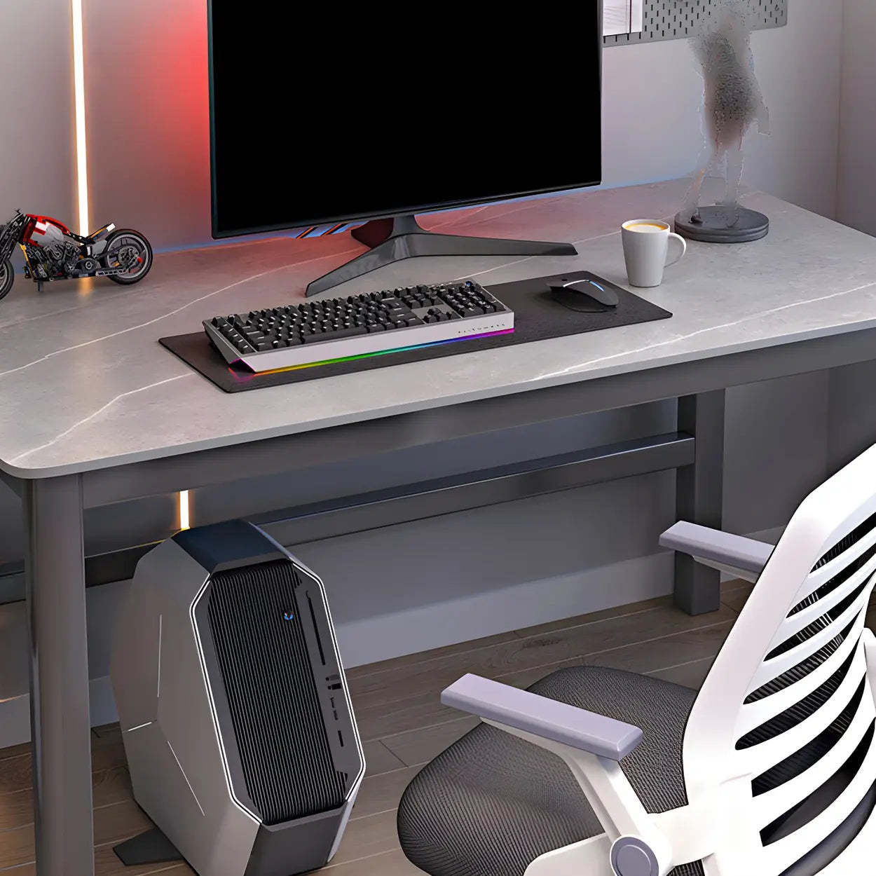 Natural Stone Rubberwood Gaming Desk — Natural Wood/ White / Table Only