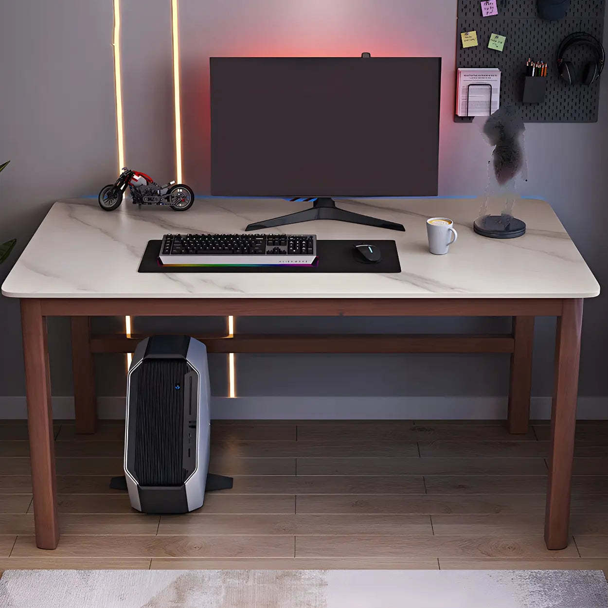 Natural Stone Rubberwood Gaming Desk — Natural Wood/ White / Table Only