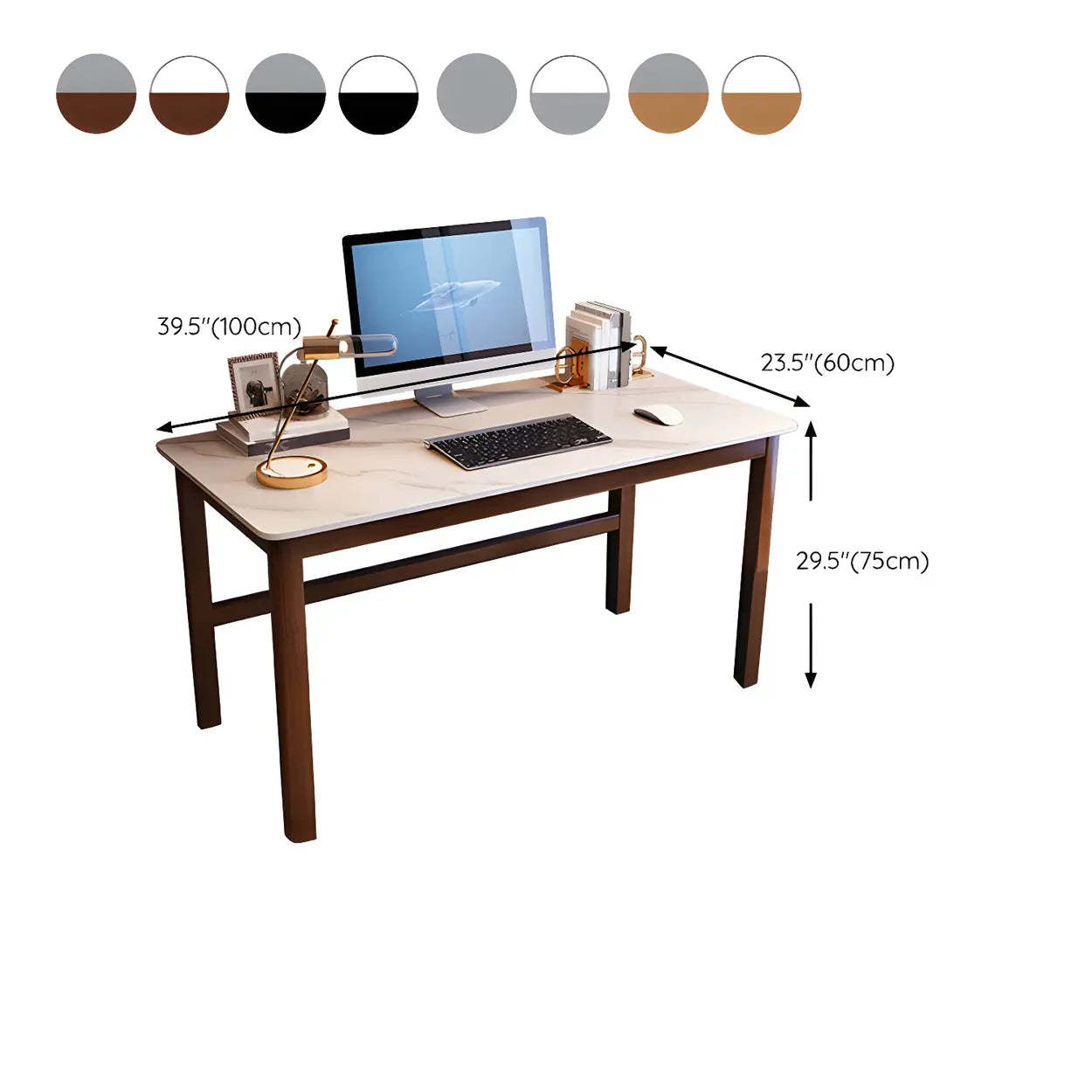 Natural Stone Rubberwood Gaming Desk — Wood-Light Grey / Table Only