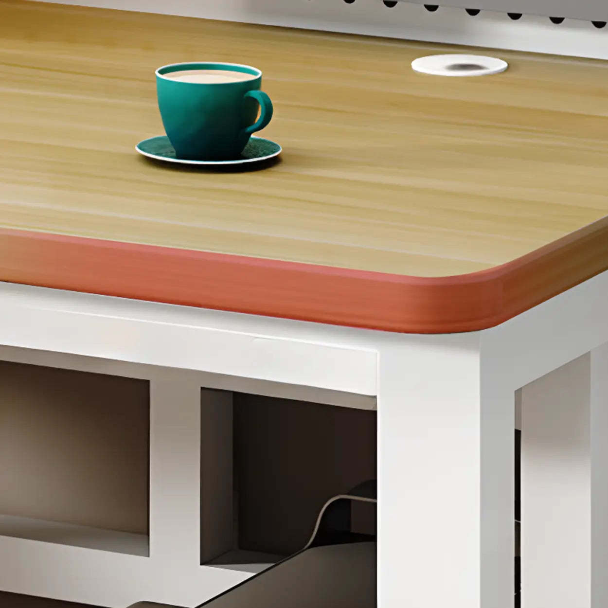 Natural Timber Computer Desk with Shelves — Table Only