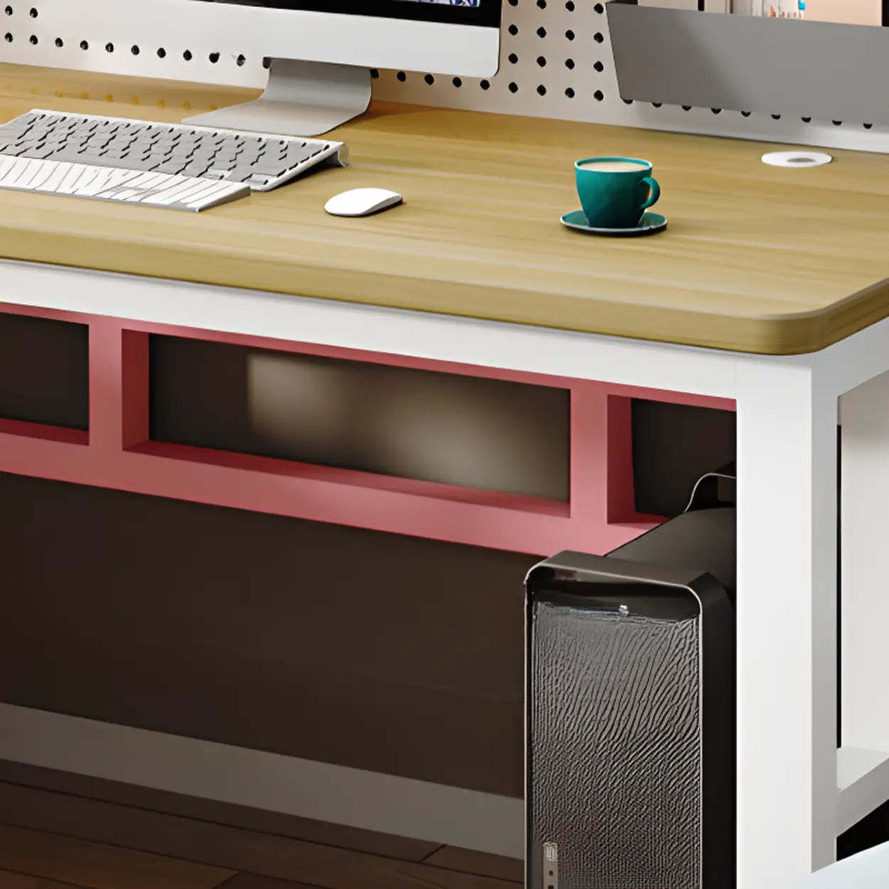 Natural Timber Computer Desk with Shelves — Table Only
