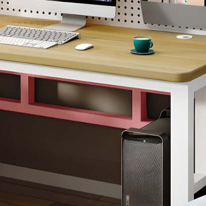 Natural Timber Computer Desk with Shelves — Table Only