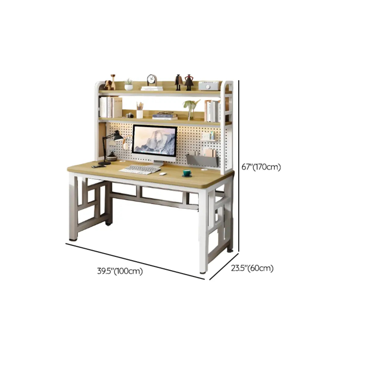 Natural Timber Computer Desk with Shelves