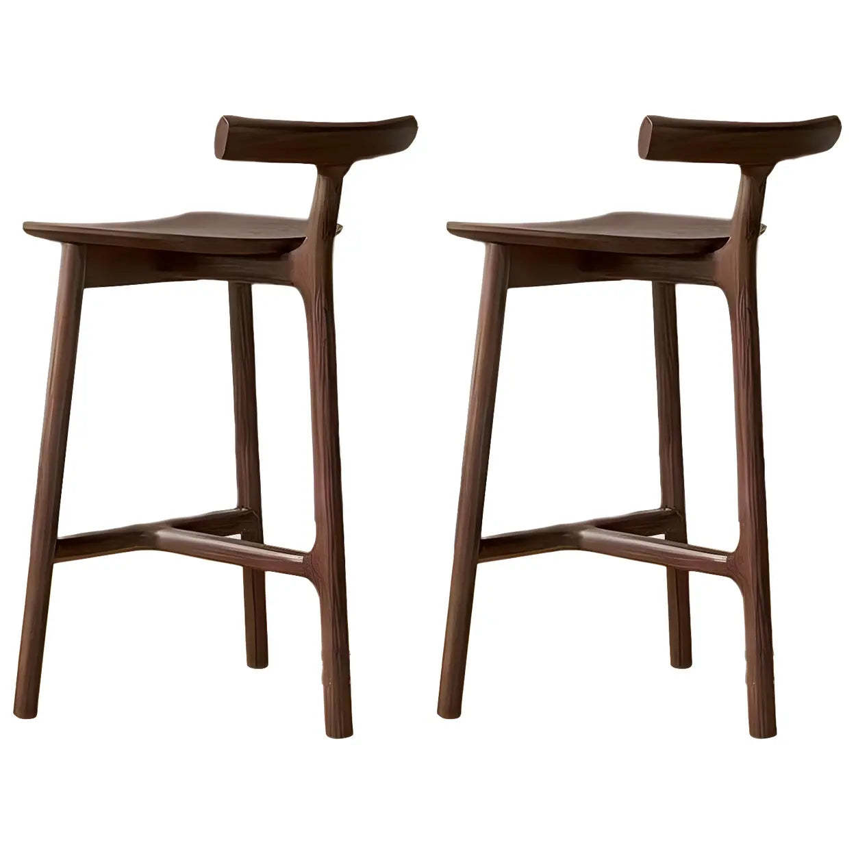 Tripod Wood Armless Fabric-Seat Bar Stool — Wood Color / 2 Piece Set