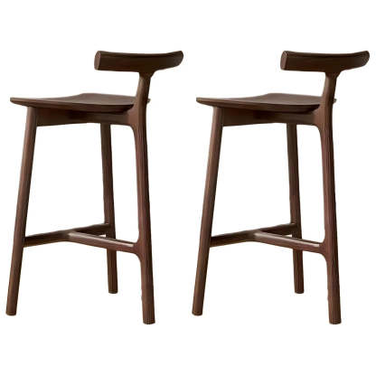 Tripod Wood Armless Fabric-Seat Bar Stool — Wood Color / 2 Piece Set