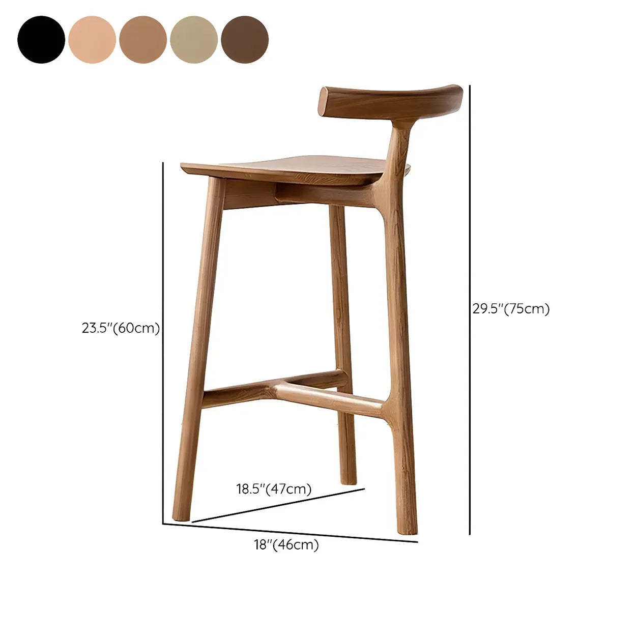 Tripod Wood Armless Fabric-Seat Bar Stool — Wood Color / 2 Piece Set