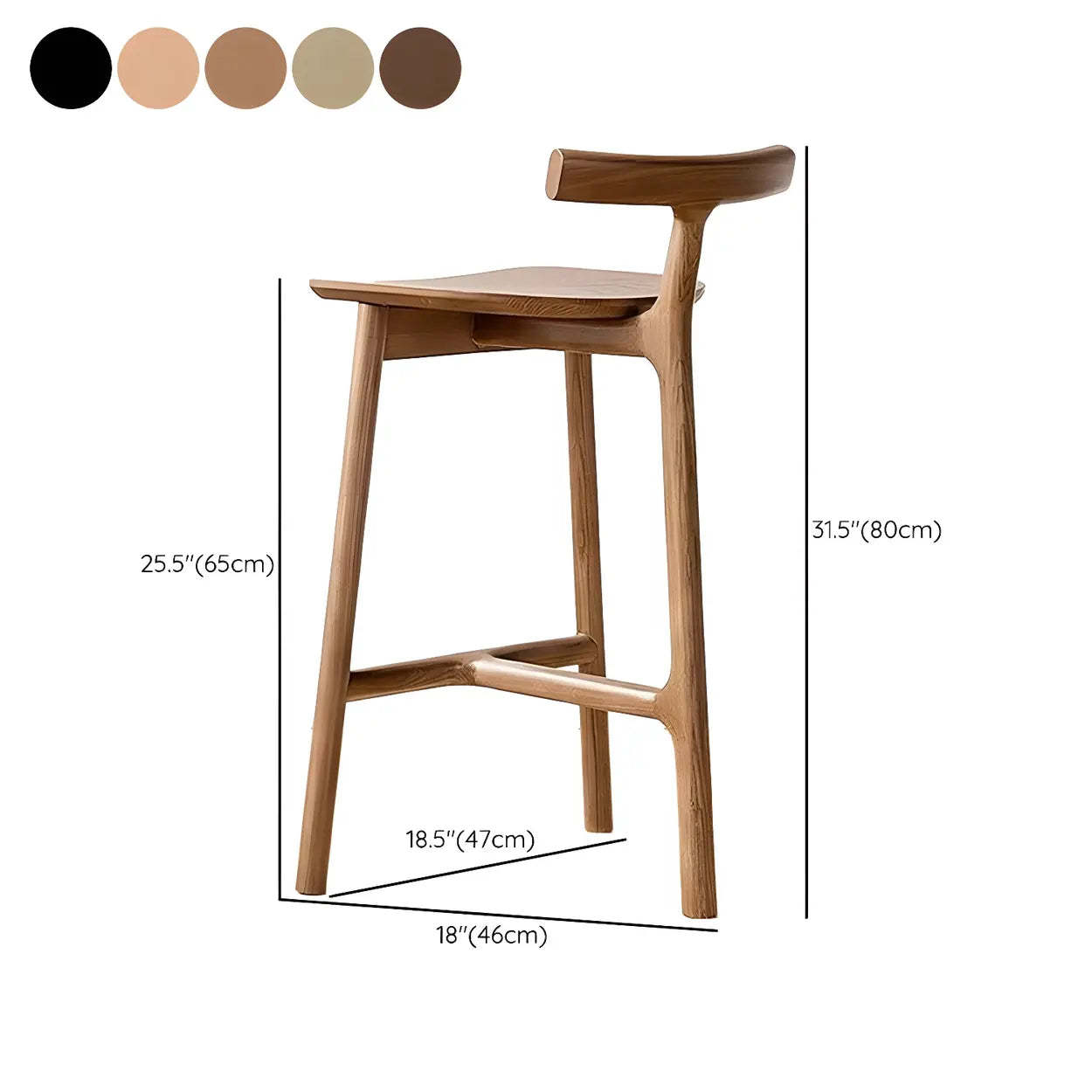 Tripod Wood Armless Fabric-Seat Bar Stool — Wood Color / 2 Piece Set