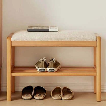 Upholstered Entryway Bench with Shoe Shelf — White