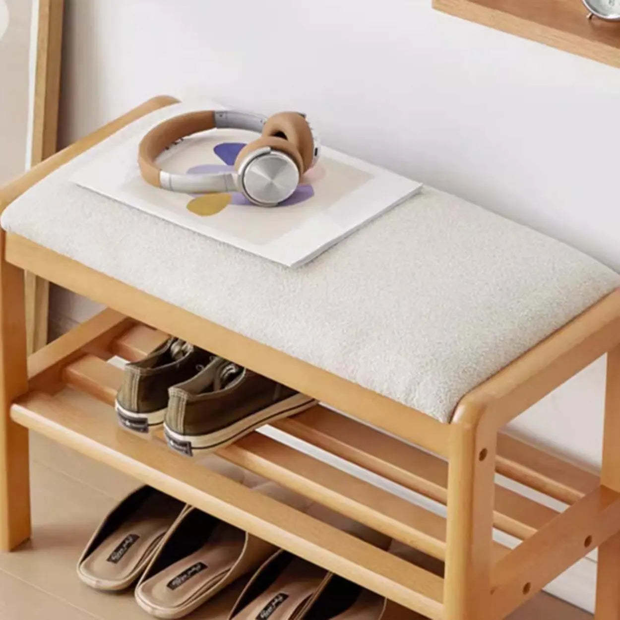 Upholstered Entryway Bench with Shoe Shelf