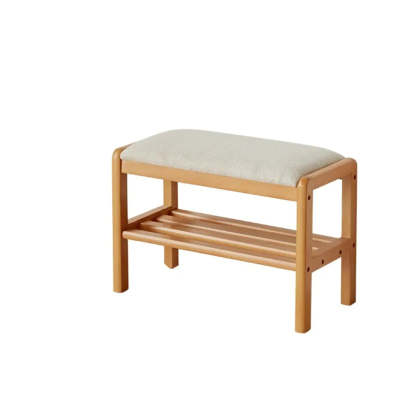Upholstered Entryway Bench with Shoe Shelf — Natural
