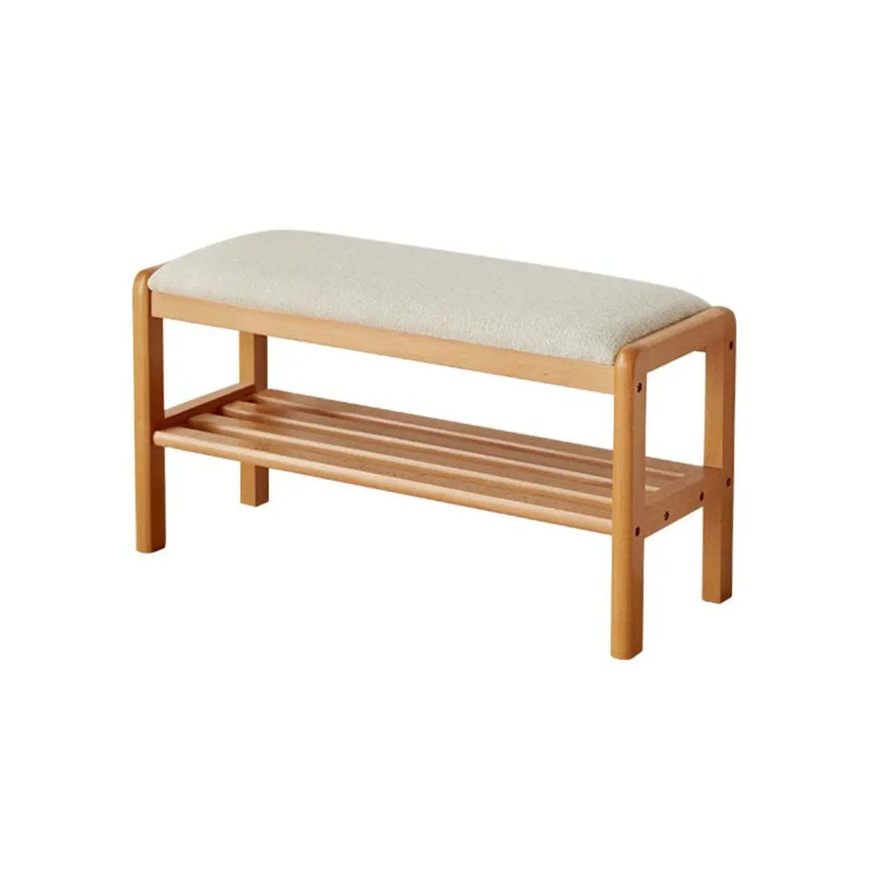 Upholstered Entryway Bench with Shoe Shelf — Walnut