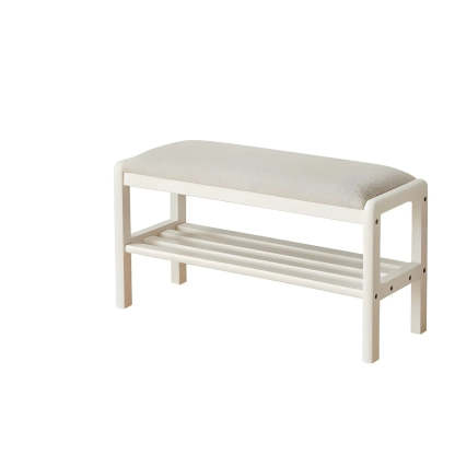 Upholstered Entryway Bench with Shoe Shelf — Walnut