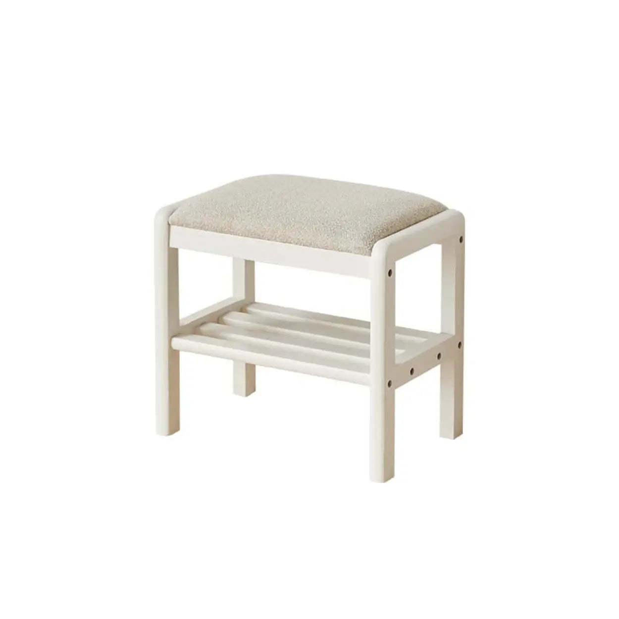 Upholstered Entryway Bench with Shoe Shelf — White
