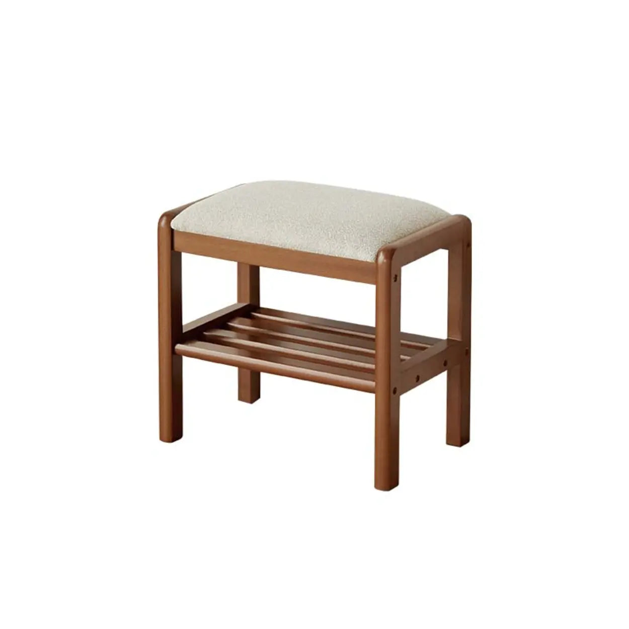 Upholstered Entryway Bench with Shoe Shelf — Walnut