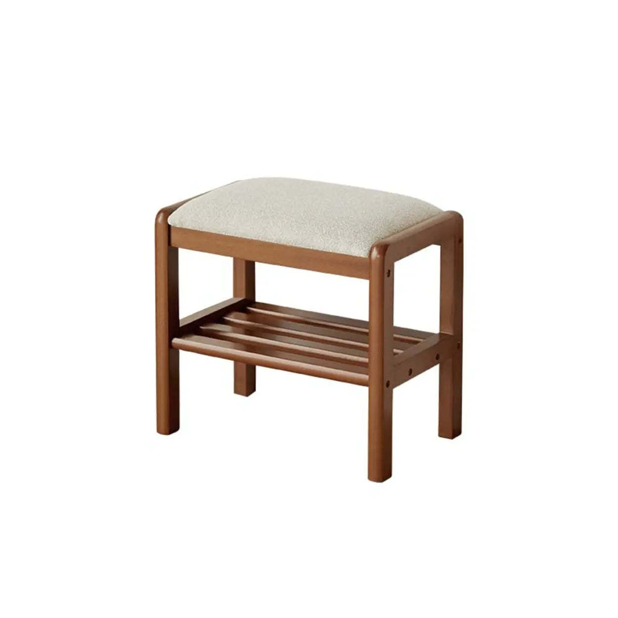 Upholstered Entryway Bench with Shoe Shelf — Walnut