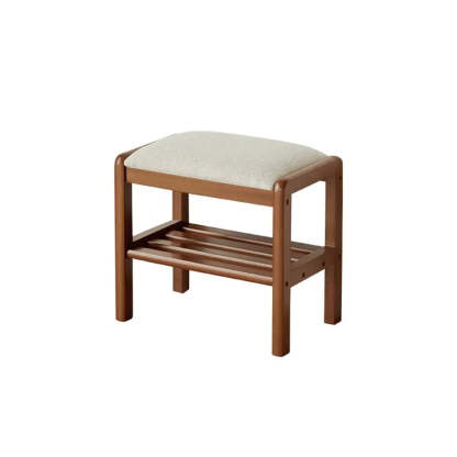 Upholstered Entryway Bench with Shoe Shelf — Walnut