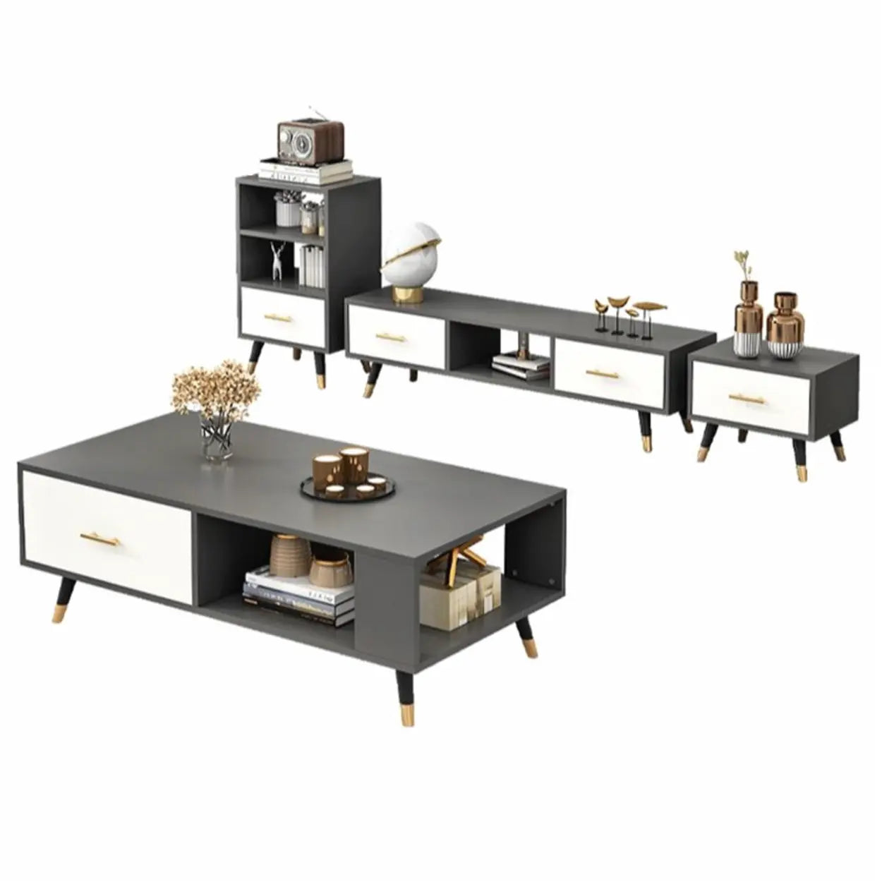 Natural-White Open Storage Drawer TV Stand