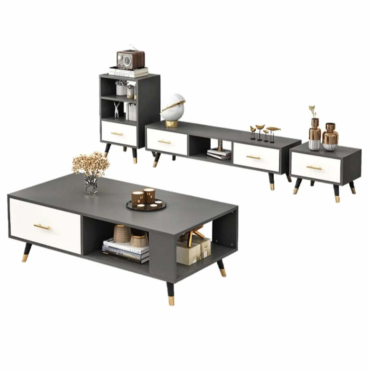 Natural-White Open Storage Drawer TV Stand