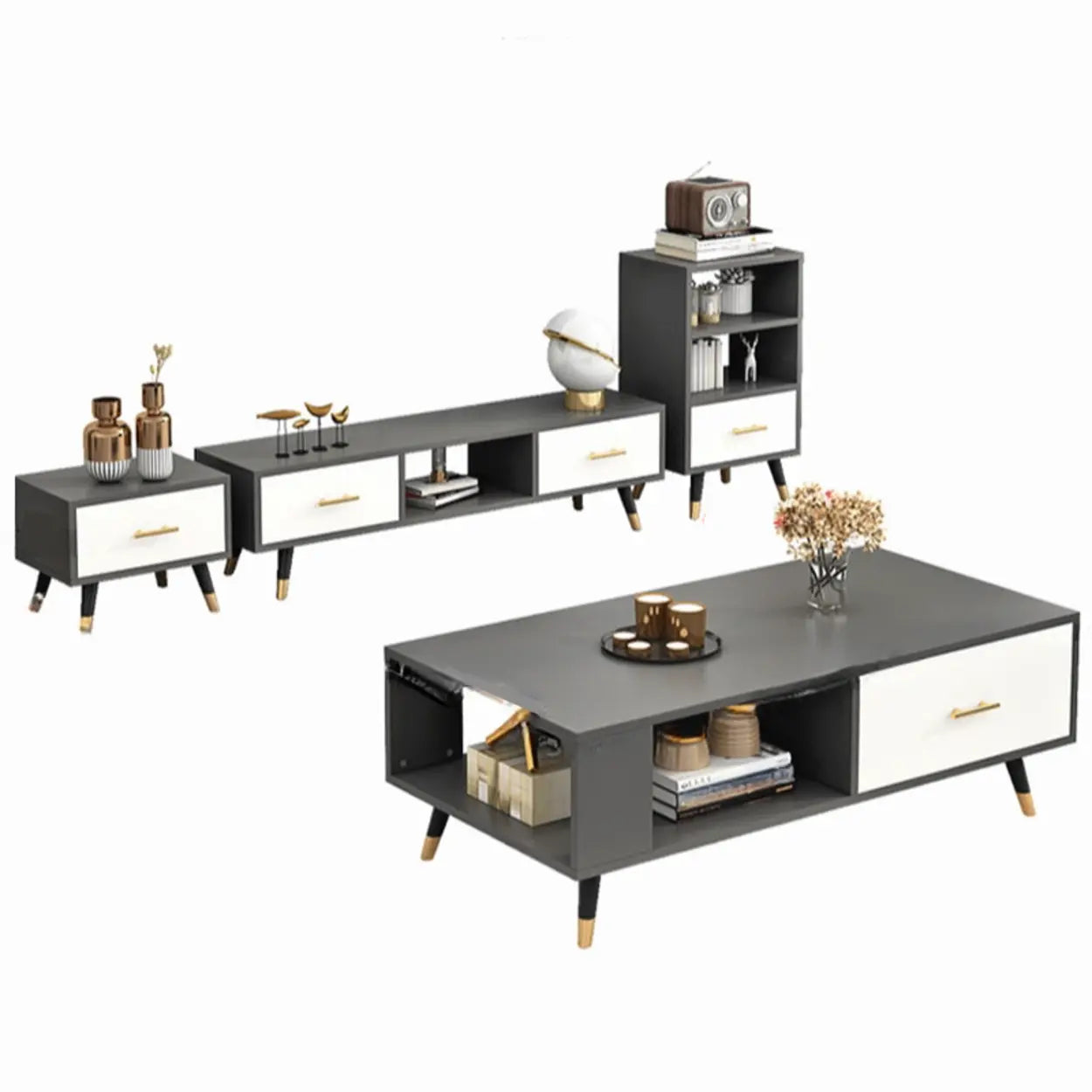 Natural-White Open Storage Drawer TV Stand
