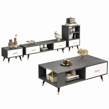 Natural-White Open Storage Drawer TV Stand