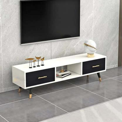 Natural-White Open Storage Drawer TV Stand