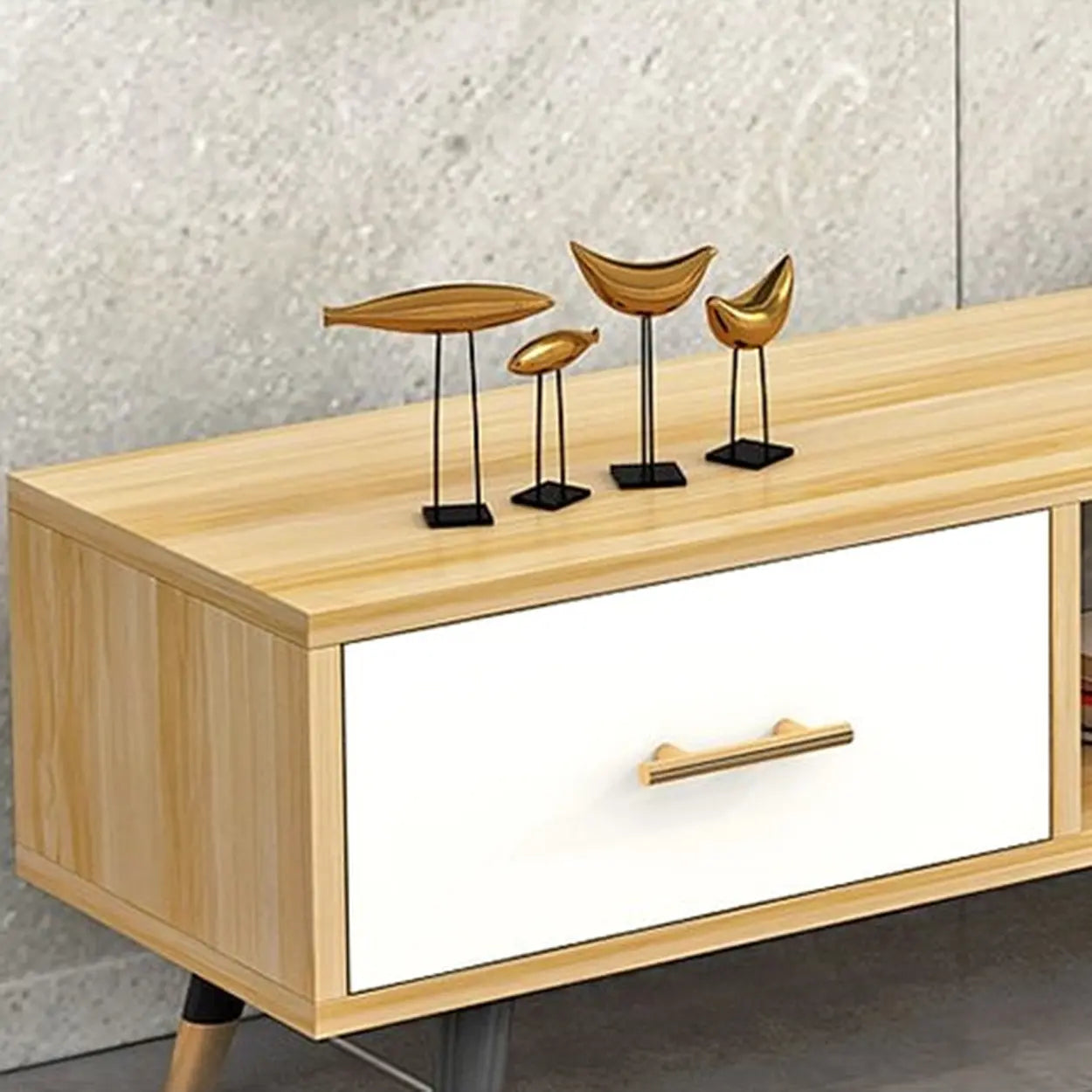 Natural-White Open Storage Drawer TV Stand